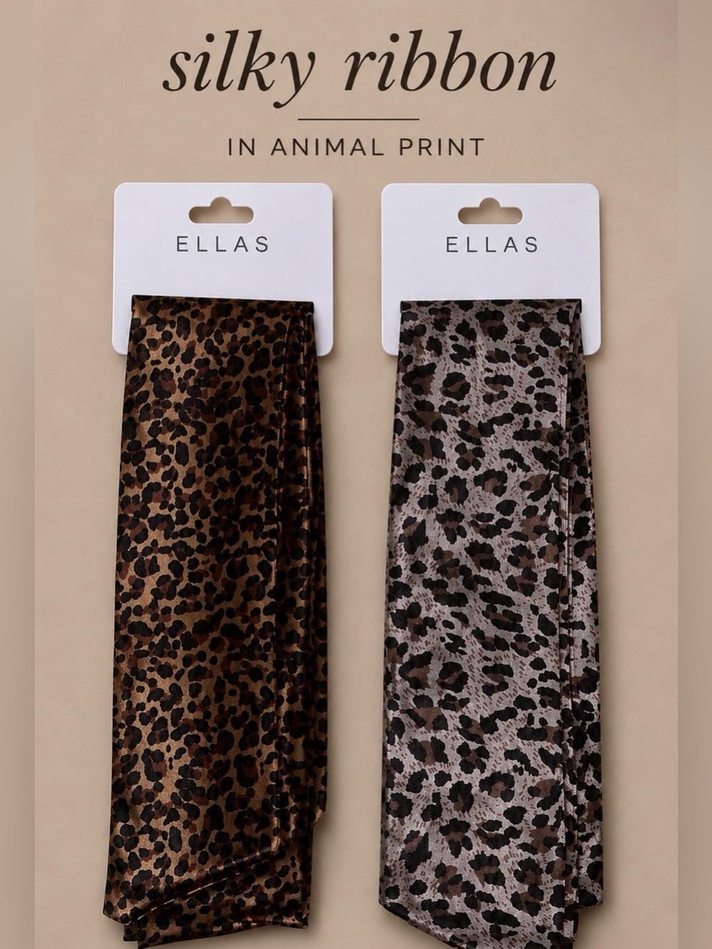 Silky Ribbon Scarf - Brown or Taupe Animal Print- Choose One